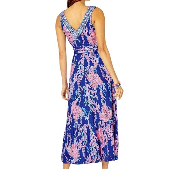 Lilly Pulitzer Madsen Midi Dress in Borealis Blue/Swim on Over- Size XL - Picture 5 of 10